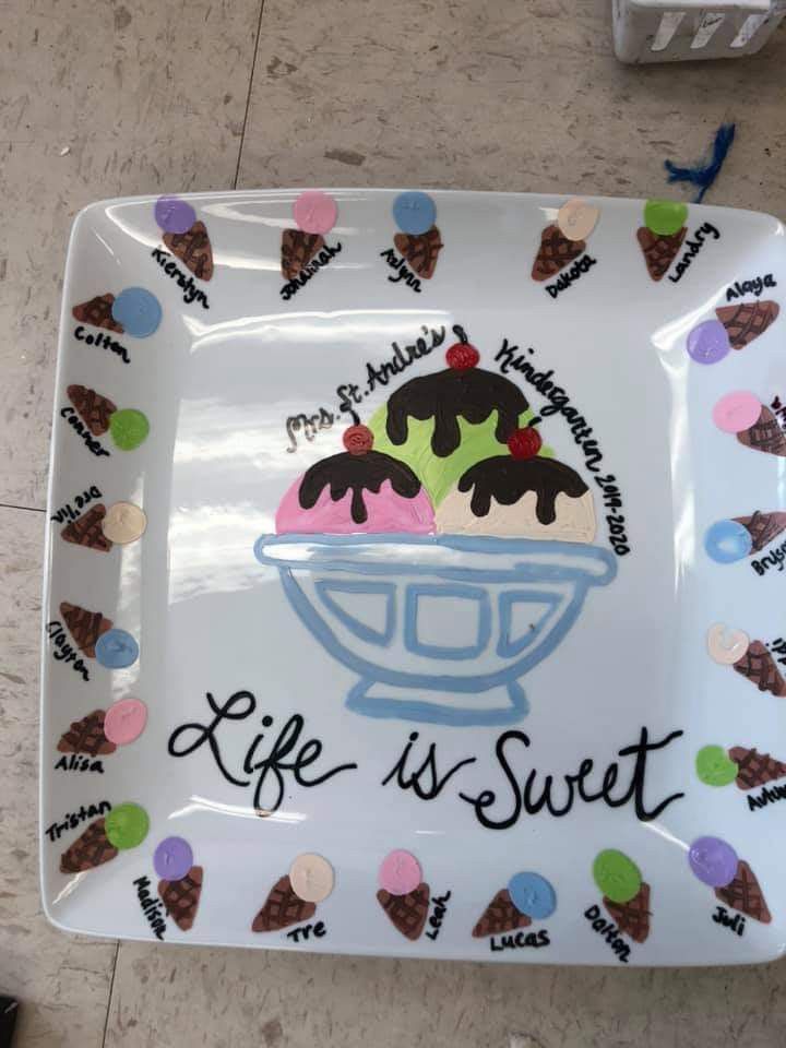 a plate with an ice cream sundae on it that says, life is sweet