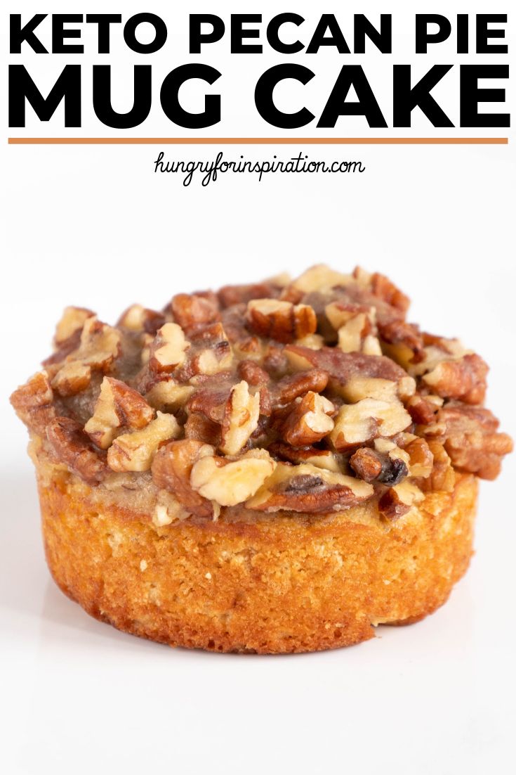 keto pecan pie mug cake on a white background with the title above it