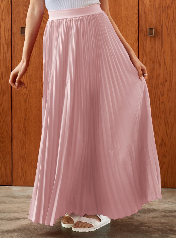 Nuzzle Clothing Pleated Maxi Skirt in Blush Flowy Long Pleated Skirt For Night Out, Flowy Wide-leg Maxi Skirt For Night Out, Flowy Wide Leg Maxi Skirt For Night Out, Pleated Maxi Skirt For Night Out In Spring, Flowy Lined Pleated Skirt For Night Out, Chic Solid Color Maxi Skirt With Lining, Chic Lined Maxi Skirt, Feminine Wide Leg Maxi Skirt For Summer, Long Skirt With Elastic Waistband For Night Out