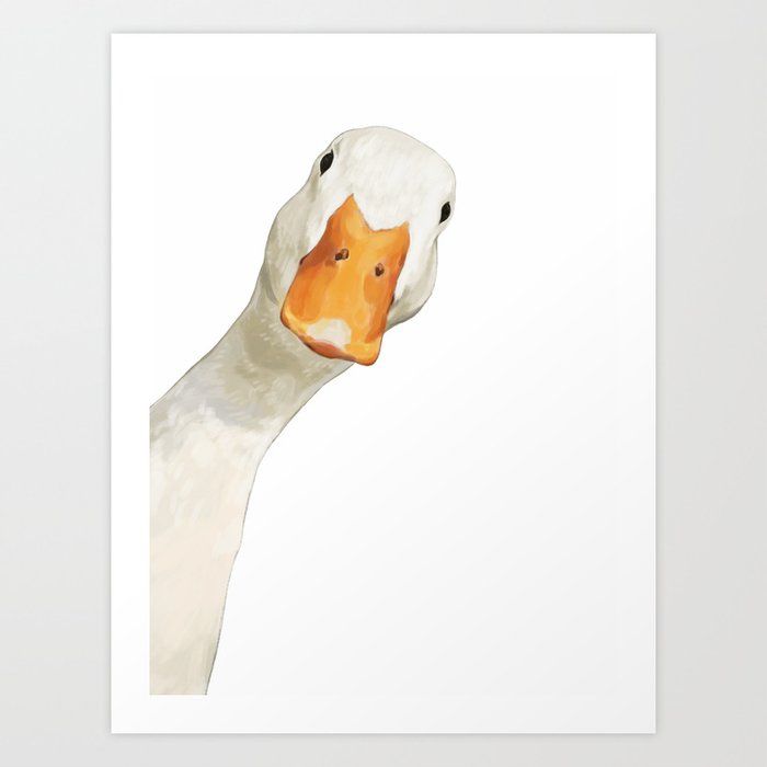 a watercolor painting of a goose's head with an orange beak art print