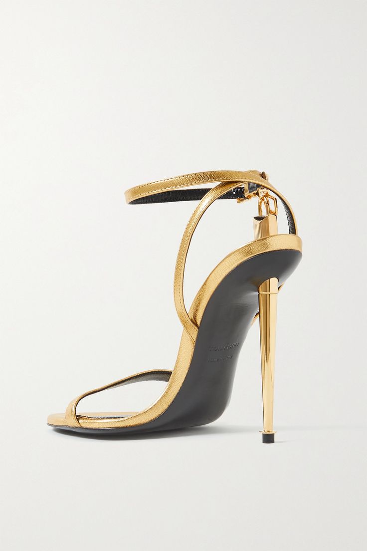 Gold Padlock metallic leather sandals | TOM FORD | NET-A-PORTER Tom Ford Shoes, Fine Watches, Ankle Straps, Gold Leather, Metallic Leather, Net A Porter, Tom Ford, Trending Shoes, Leather Sandals