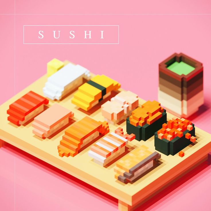 sushi on a pink background with the word sushi written in japanese above it