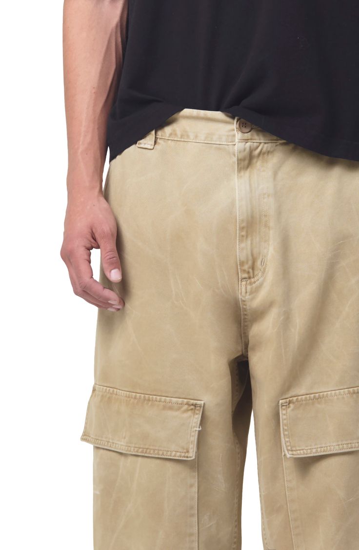 Roomy and relaxed, these cargo pants cut from soft cotton twill feature light fading and plenty of roomy pockets for holding a day's essentials. 29 1/2" inseam; 20" leg opening; 13 1/2" front rise; 16 1/2 back rise (size 29) Zip fly with button closure Front slant pockets; back flap-patch pockets; cargo flap-patch pockets 100% cotton Machine wash, tumble dry Made in the USA of imported fabric Cotton Tapered Leg Cargo Pants With Multiple Pockets, Cotton Cargo Pants With Multiple Pockets And Tapered Leg, Relaxed Fit Tapered Leg Cargo Pants With Pockets, Beige Cotton Cargo Shorts With Belt Loops, Cotton Bottoms With Multiple Pockets And Tapered Leg, Cotton Cargo Pants With Tapered Leg And Cargo Pockets, Khaki Relaxed Fit Cargo Pants With Pockets, Cotton Cargo Jeans With Relaxed Fit, Khaki Cotton Tapered Leg Cargo Jeans