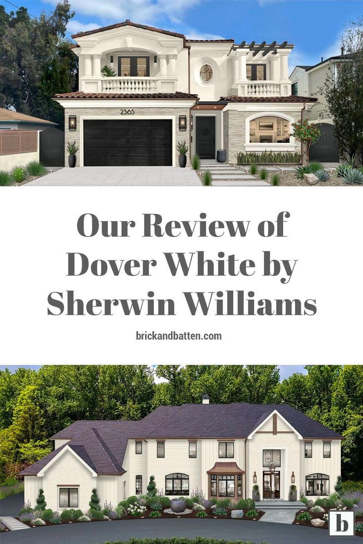 a large white house with the words our review of dower white by sherwin williams