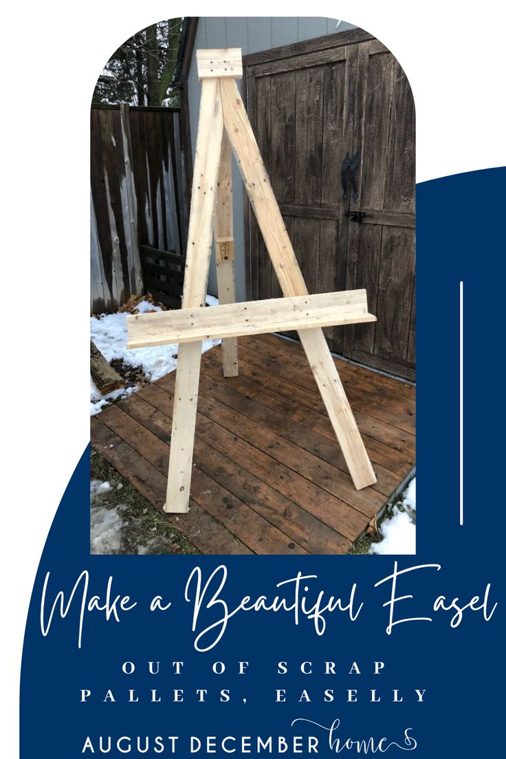 MAKE A BEAUTIFUL EASEL OUT OF SCRAP PALLETS Sign Stands Diy Display Ideas, Wood Easel Diy, Diy Wedding Easel, Easel Stand Diy, Wedding Easel, Pallet Easel, Easel Tv Stand Diy, Diy Floor Easel Stand, Diy Wooden Easel