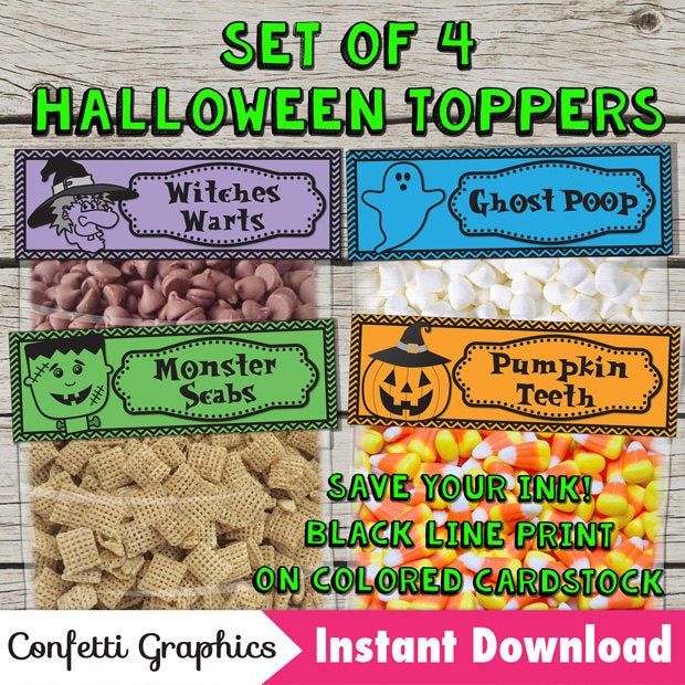 halloween candy bar wrappers with the text, set off 4 halloween toppers to save your line print on colored cardstock