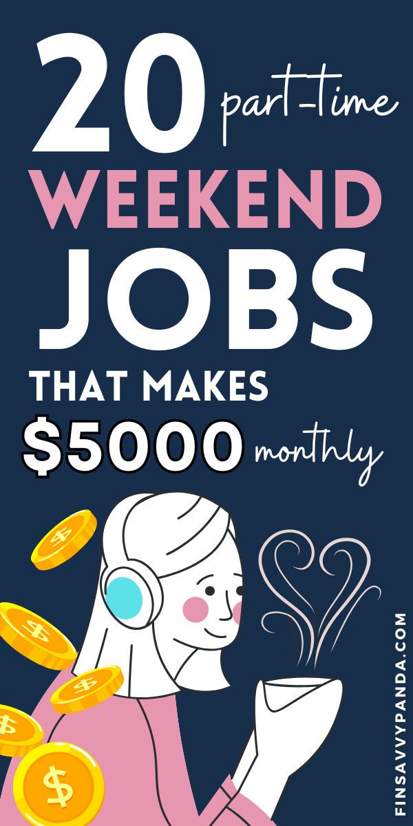 a woman with headphones and money in her hand, text reads 20 weekend jobs that make