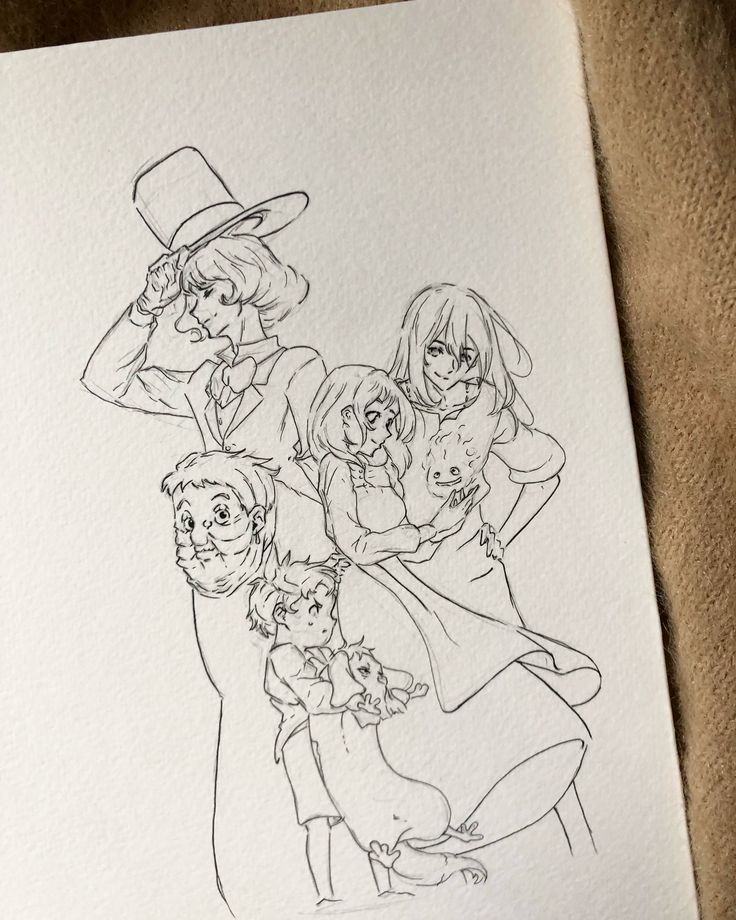 a drawing of three women and one man