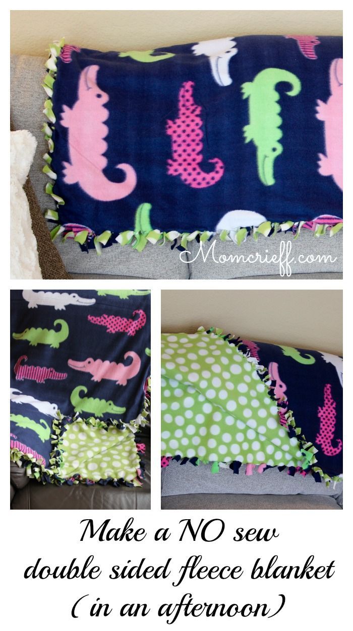 three different pictures of pillows with the words make a no sew crocodile sheet fleece blanket