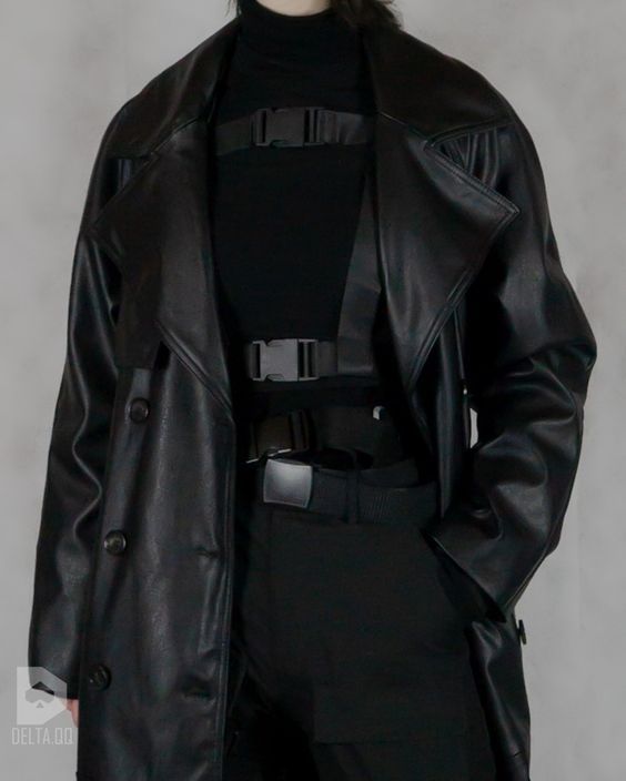 Leather Goth Outfit Men, Male Spy Aesthetic, Agent Outfit Male, Villain Aesthetic Outfits Male, Cyberpunk Outfit Male, Alt Outfits Aesthetic, Goth Oc, Assassin Clothing, Agent Outfit