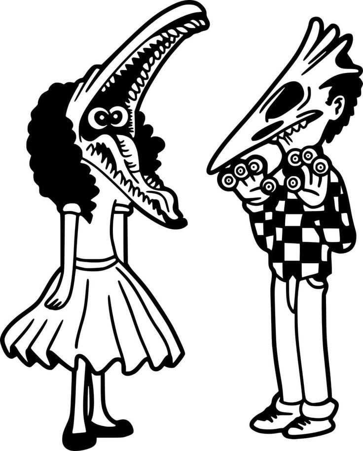 an image of two people with monster heads on their heads, one is talking to the other