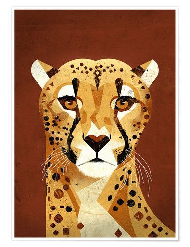 a painting of a cheetah on a brown background