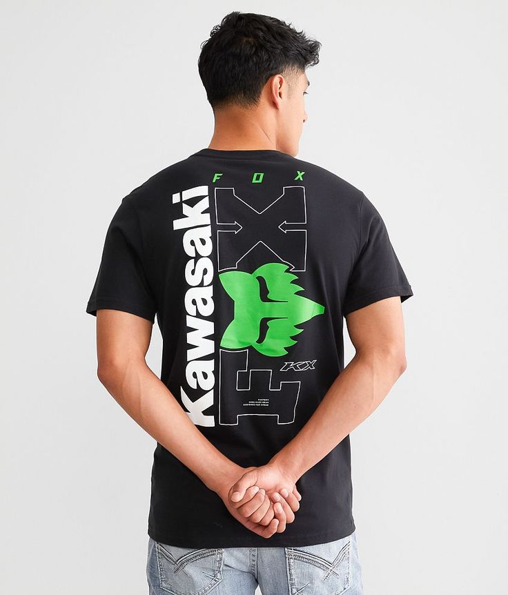 Fox Kawasaki T-Shirt - Black Large, Men's Black Graphic t-shirt. 100% Cotton. Machine wash cold. Do not bleach. Tumble dry low. Do not iron. Do not dry clean.. MEN'S FOX T-SHIRT SIZE CONVERSION CHART Size S M L XL XXL XXXL Chest 35-37 38-40 41-43 44-46 47-50 51-54 *Conversion sizes may vary. All measurements based on size medium. Apparel & Accessories > Clothing > Shirts & Tops Fox Hoodies, Tropical Shirts, Conversion Chart, Accessories Clothing, Black Media, Fabric Care, Mens Shorts, Apparel Accessories, Shirts Tops