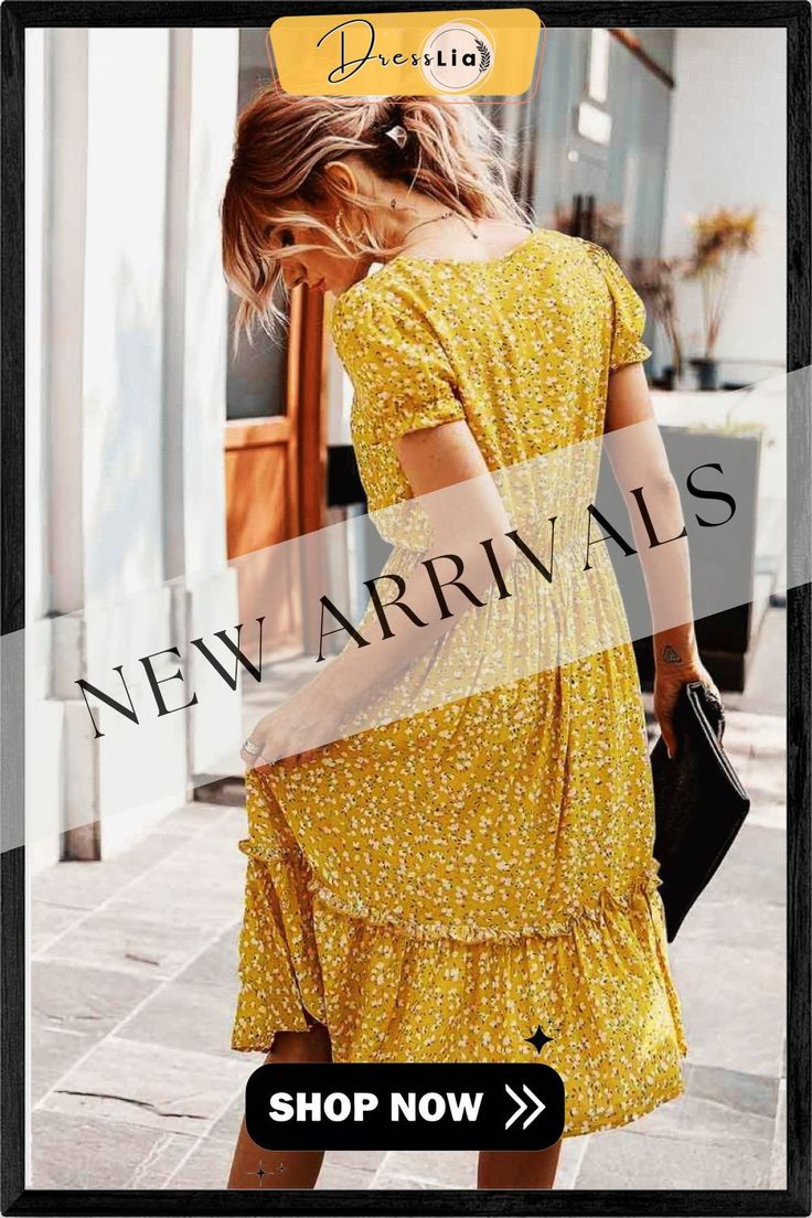 Cute Floral Print V-neck Dress Non-stretch Midi Dress For Vacation, Feminine Yellow V-neck Midi Dress, Summer Midi Dress With Fitted Bodice And Notched Neckline, Fitted Midi Dress With Notched Neckline For Summer, Elegant Dresses With Notched Neckline For Vacation, Yellow Non-stretch Mini Dress, Non-stretch V-neck Sundress For Spring, Beach V-neck Midi Dress, Feminine V-neck Maxi Dress