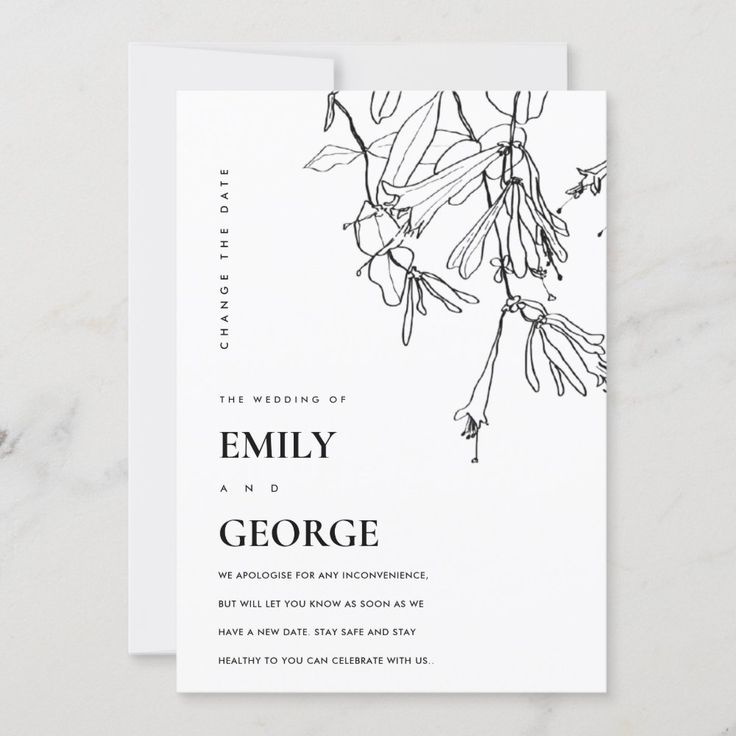 an elegant wedding card with the words,'the wedding of emily and george '