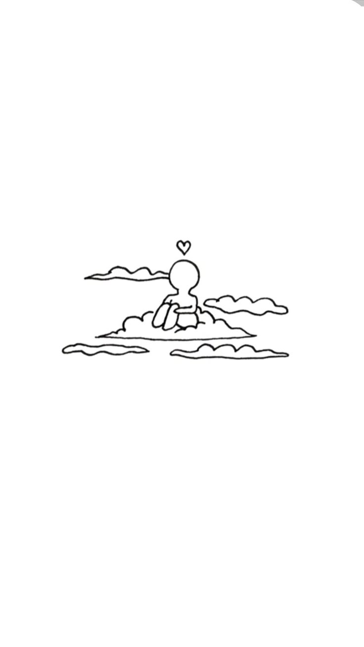 a black and white drawing of a person on a surfboard in the water with a heart above their head