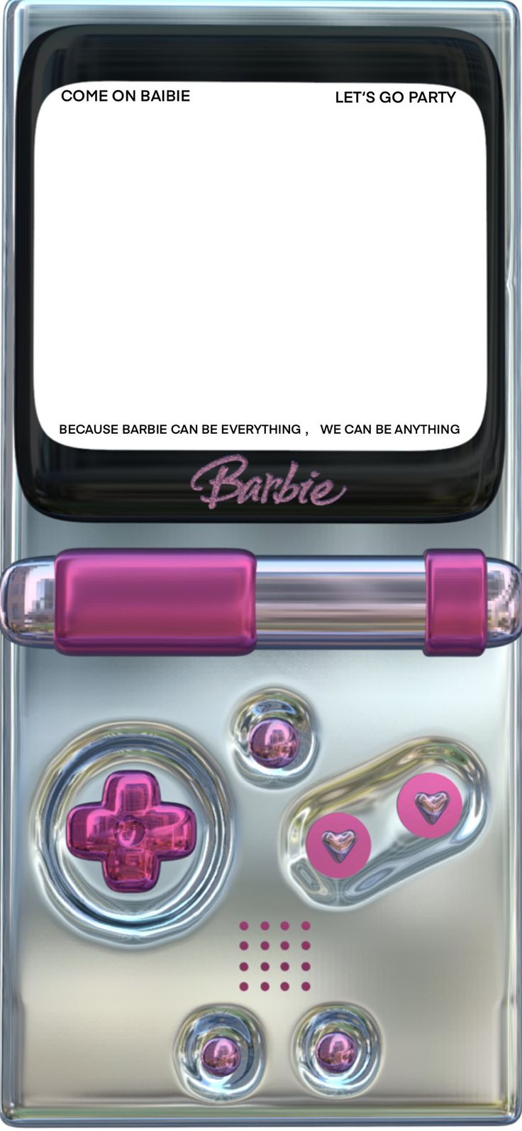 an electronic device with pink buttons and hearts on the front, is shown in this image