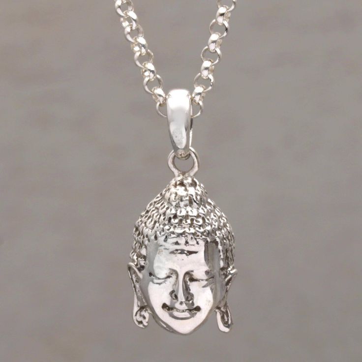 The serene face of Buddha shines from this pendant necklace centering a length of rolo chain. Balinese artisans handcraft the pendant of sterling silver adding a combination of finishes to give it a striking design. Nyoman Ariawan designs this necklace. Buddha Pendant Necklace, Bali Jewelry, Buddha Jewelry, Graduation Jewelry, Buddha Pendant, Sterling Silver Rings Bands, Silver Band Ring, Sterling Silver Necklace Pendants, Sea Glass Jewelry