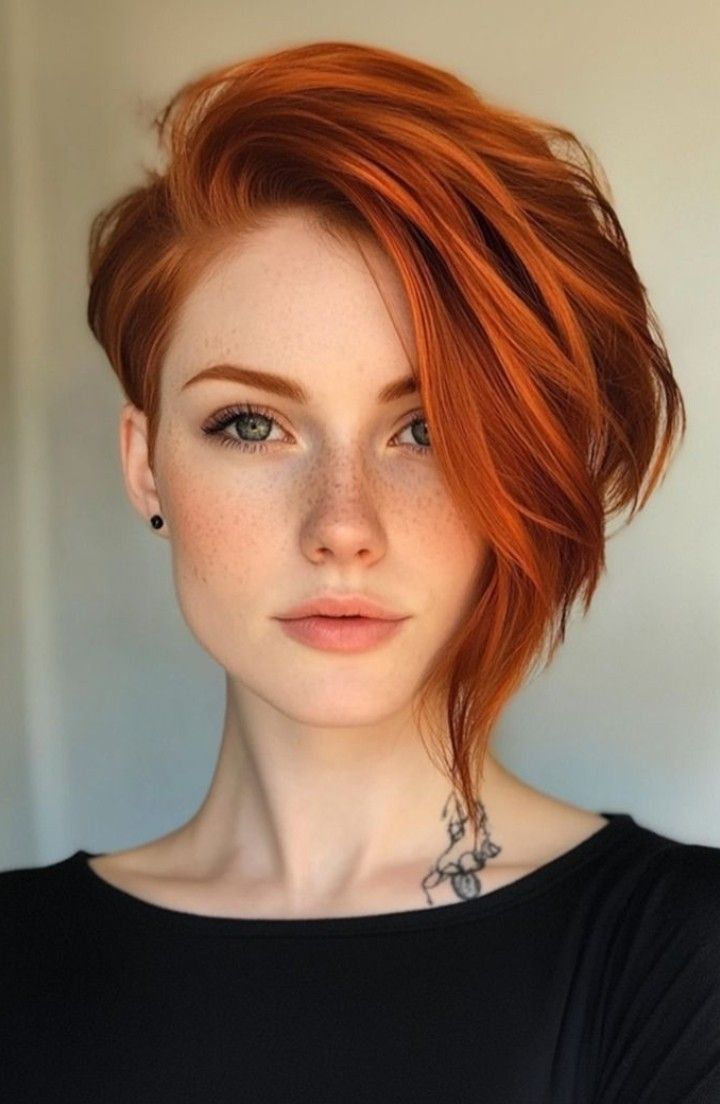 Red Undercut Hair, Short Haircuts For Women Edgy, Undercut Bob Hairstyles, Short Red Hair Styles, Red Hair Undercut, Bob Undercut Hairstyles, Red Hair Pixie Cut, Bold Haircut, Red Bob Hair