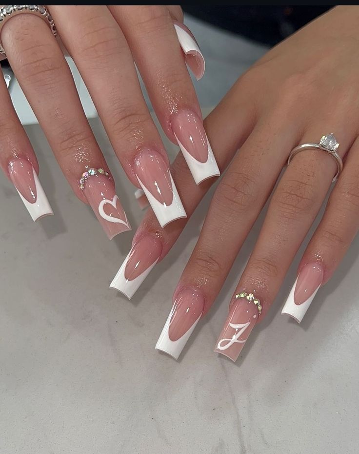 Coffin French Tips, Coffin French, Hoco Nails, Spring Nail Designs, Square Neck Long Sleeve, Nagel Tips, Girly Acrylic Nails, Dope Nail Designs, French Acrylic Nails