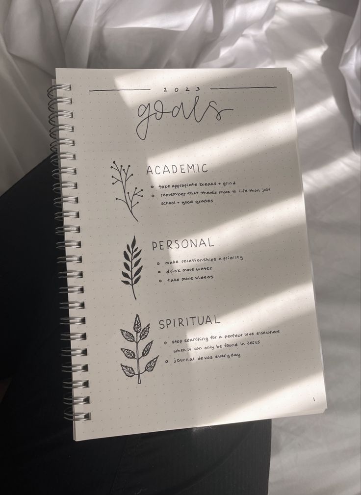 Bullet journaling, 2023, new year, goals, personal, spiritual, and academic. Goals Book Ideas, Bojo Journal Ideas 2023, Goals Journal Ideas Layout, Goal Diary Ideas, Goal Book Diy Ideas, Journal Ideas Goals Page, Notebook Goals Ideas, Journal Planner Aesthetic, Goal Book Ideas