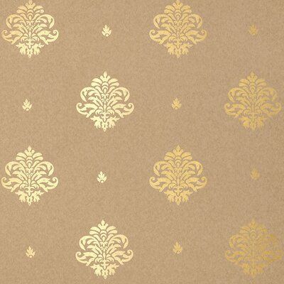 a brown background with gold and white designs on it