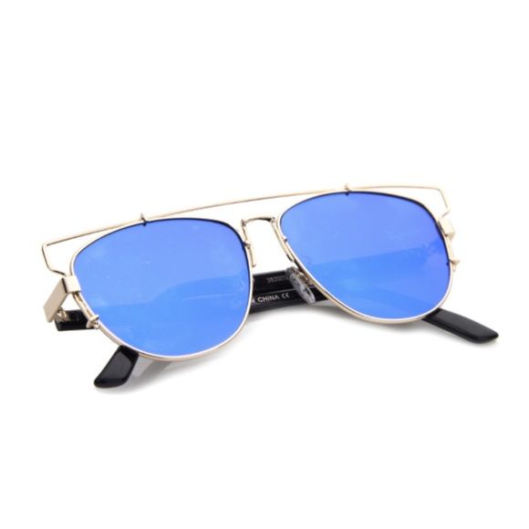 [ RAISE THE BAR ] Blue/Gold Sunglasses We named it 'Raise The Bar' because well, of that cool raised brow bar.  Polycarbonate lens. Comes with case.  Measurements: Lens Width: 54mm, Nose Bridge: 21mm, Lens Height: 50mm, Frame Width: 138mm.                                                                            ✖️PRICE IS FIRM✖️No trades✖️ Verdu Eyewear Accessories Sunglasses Blue Mirrored Aviator Sunglasses For Beach, Casual Blue Tinted Aviator Sunglasses, Blue Sunglasses For Spring Party, Casual Blue Aviator Sunglasses For Summer, Blue Aviator Sunglasses With Tinted Lenses For Beach, Blue Tinted Aviator Sunglasses For Beach, Blue Aviator Sunglasses For Beach, Blue Aviator Sunglasses For Summer Beach, Blue Aviator Sunglasses For Beach Summer