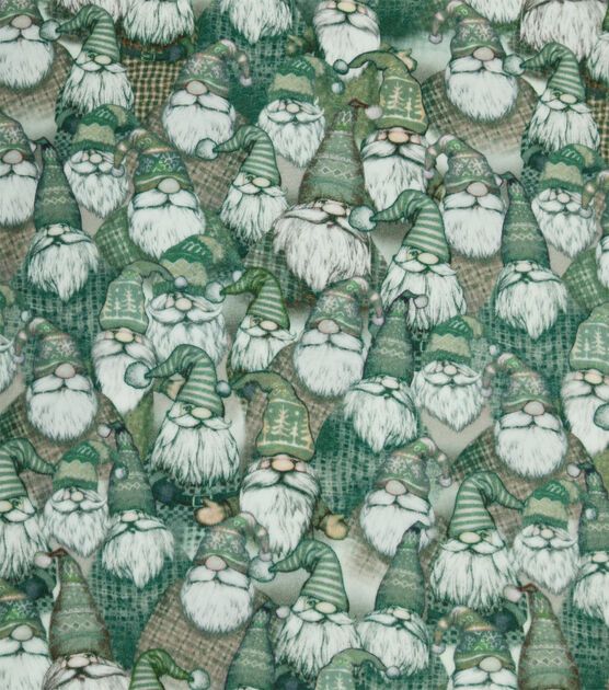 a group of gnomes with hats and beards are shown in this pattern on fabric