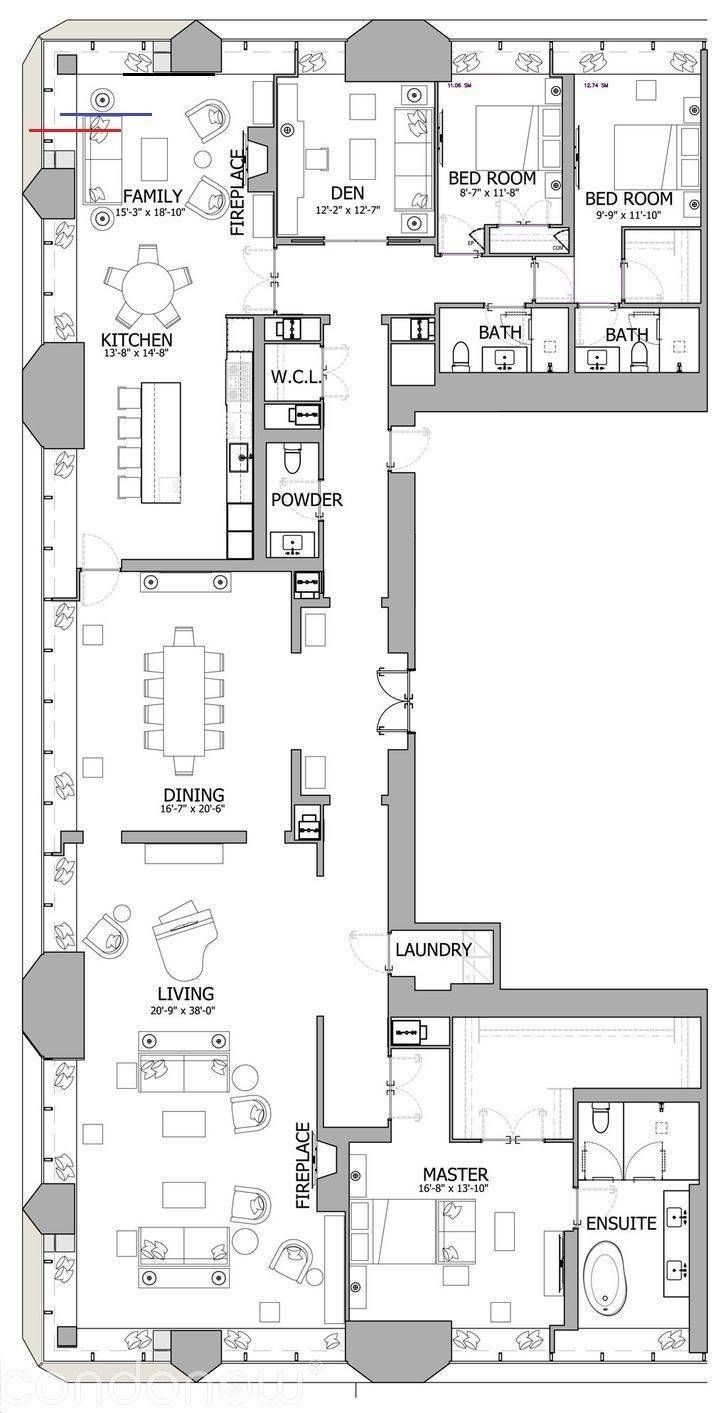 the floor plan for an office building with two floors and three rooms, including one living room