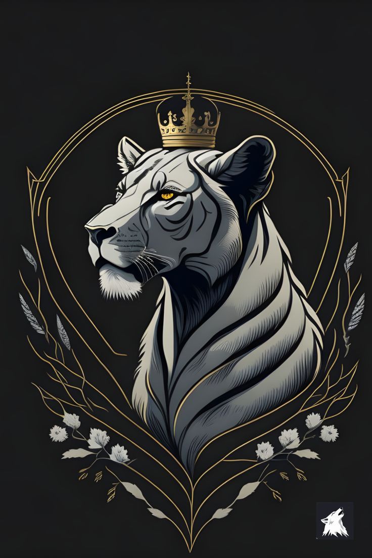 a white tiger with a crown on it's head