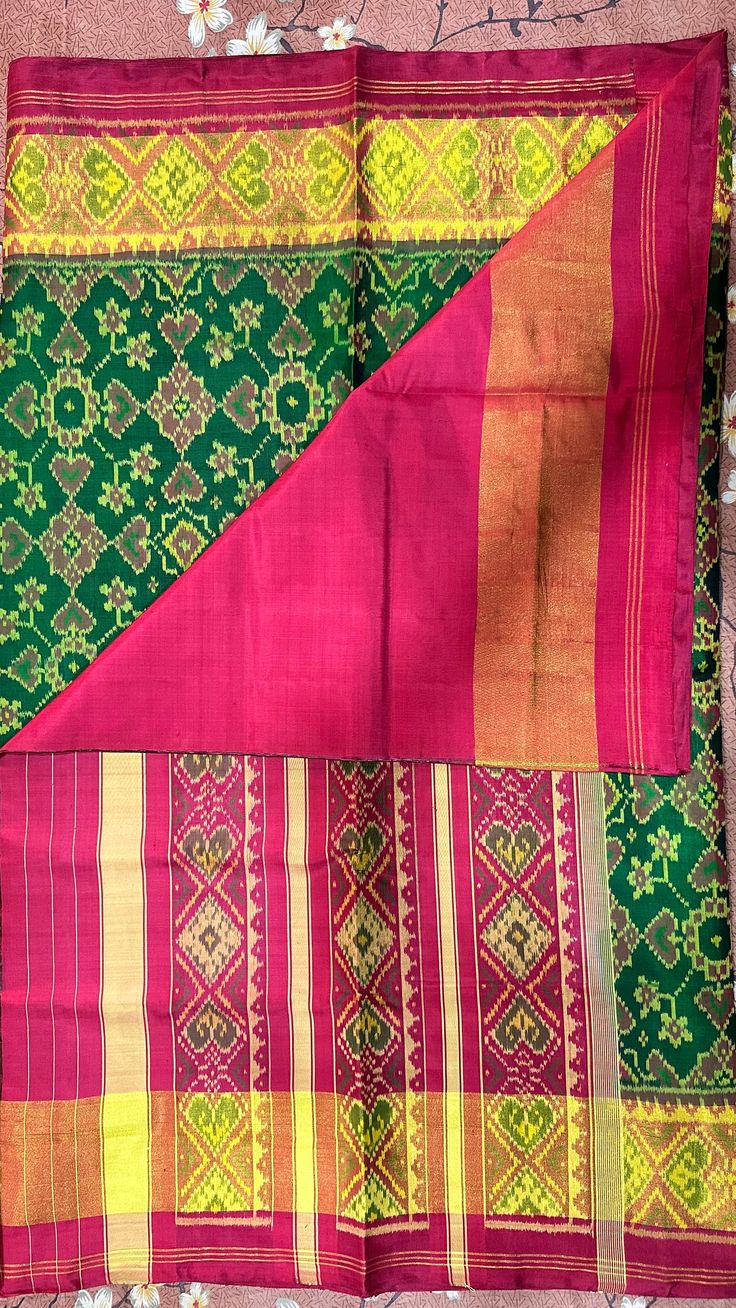 Single Ikat  patan patola saree for women Multicolor Ikat Print Pre-draped Saree For Navratri, Green Ikat Print Saree In Traditional Drape, Green Ikat Print Traditional Drape Wear, Green Ikat Print Traditional Saree, Traditional Green Ikat Print Saree, Green Ikat Print Saree, Navratri Ikat Print Pre-draped Saree, Green Traditional Wear With Ikat Print And Traditional Drape, Green Traditional Wear With Ikat Print Drape