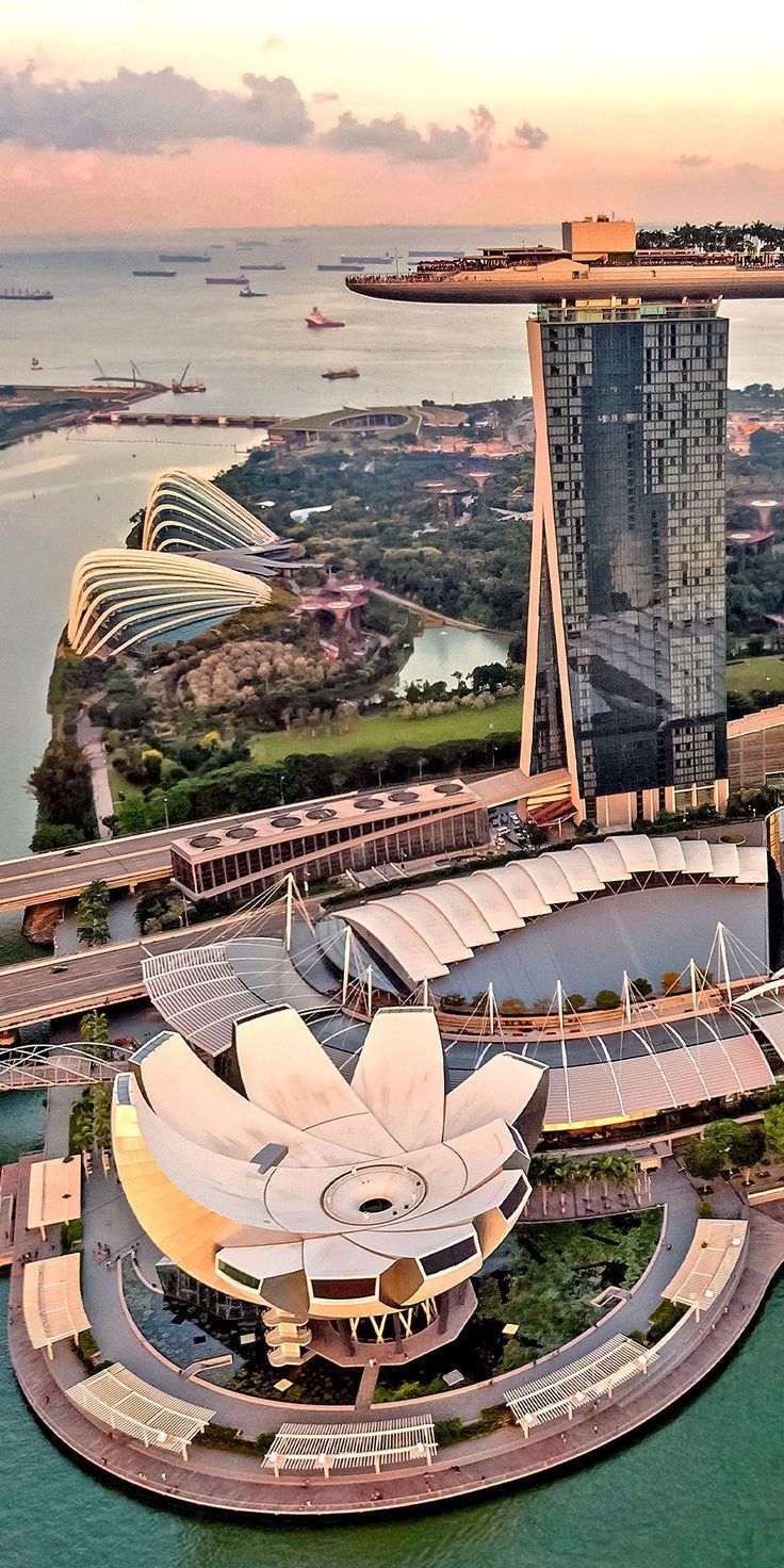 an aerial view of the marina bay area in singapore