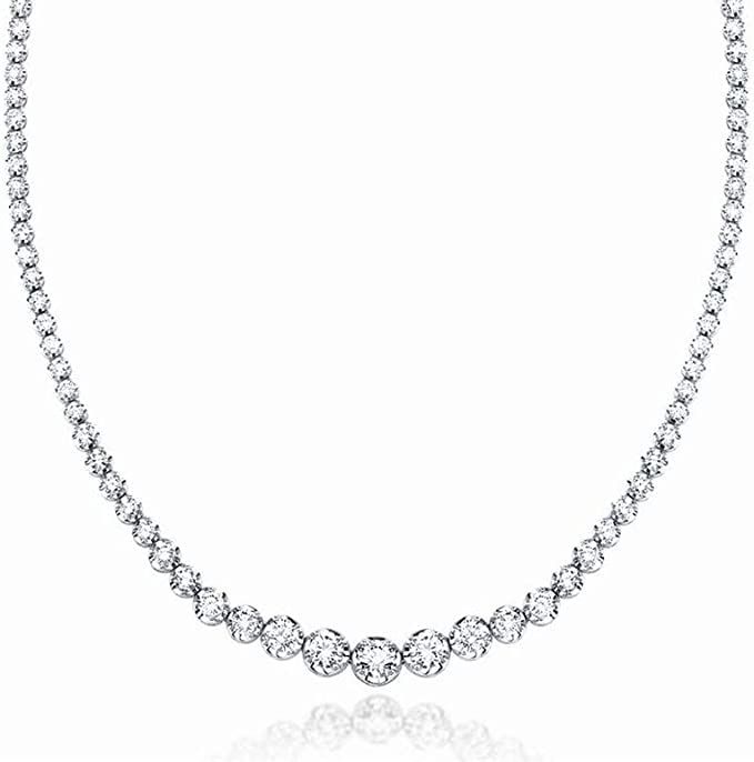 5 ctw to 10 ctw Round Lab Grown Diamond Graduated Riviera Fashion Tennis Necklace (G-H Color / VS2-SI1 Clarity) STUNNING DIAMOND TENNIS NECKLACE FOR WOMEN: Attract all eyes with this jaw-dropping set of lab grown diamond round cut diamond tennis necklace made from 14K white gold. Featuring the iconic round cut, this beautiful tennis necklace is placed in prong setting for a sturdy and balanced look. The lobster-claw clasp ensures that it is extremely secure for daily wear. The 5.00 carat diamond Gia Certified White Gold Diamond Necklace For Formal Occasions, Gia Certified Fine Jewelry Necklaces For Formal Occasions, Luxury Gia Certified Diamond Necklace For Formal Occasions, Formal White Gold Gia Certified Diamond Necklace, Formal Gia Certified White Gold Diamond Necklace, Formal Gia Certified Diamond Necklace, Formal White Round Cut Diamond Necklace, Formal Gia Certified Round Necklaces, Gia Certified Classic Formal Diamond Necklace