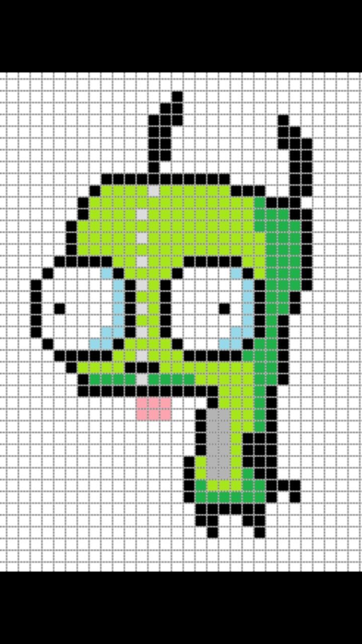 a cross stitch pattern with a green and black cartoon character in the shape of a skull