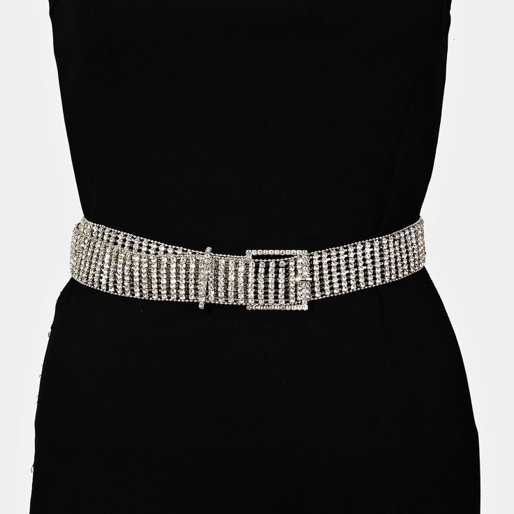 This chain belt approximately measures (inches): L: 46 Rhinestone Chain, Chain Belt, Silver Rhinestone, Chain, Silver