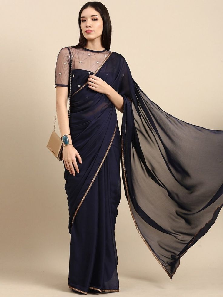 Royale Blue Solid Saree - Inddus.com Blue Floor-length Party Wear Saree, Blue Pre-draped Saree For Festive Party Wear, Blue Zari Work Party Wear Pre-draped Saree, Blue Zari Work Pre-draped Party Saree, Blue Party Wear Saree With Zari Work, Blue Pre-draped Saree With Dupatta For Party, Formal Blue Bollywood Pre-draped Saree, Blue Festive Saree For Evening, Festive Blue Saree For Evening Occasions