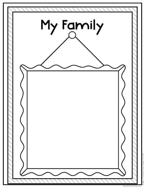 a coloring page with the words my family on it and an image of a frame