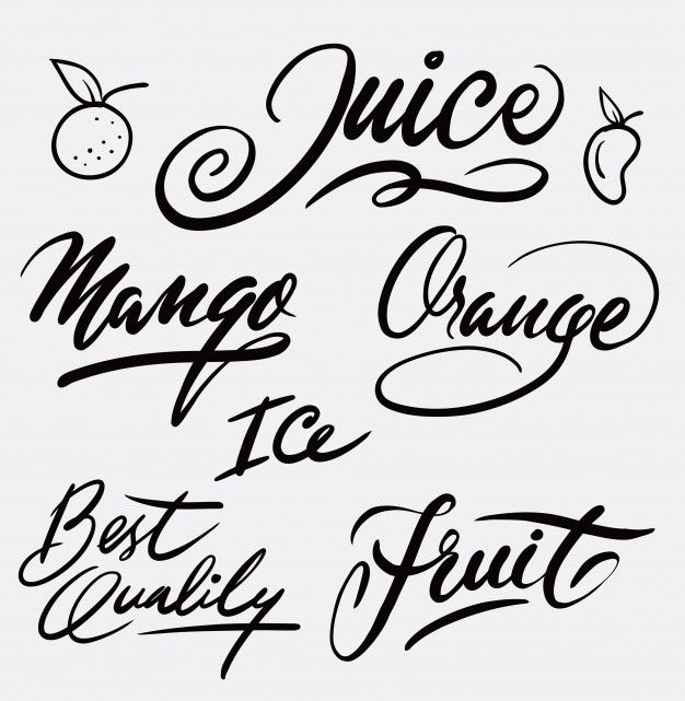 some type of lettering that says juice and mango orange