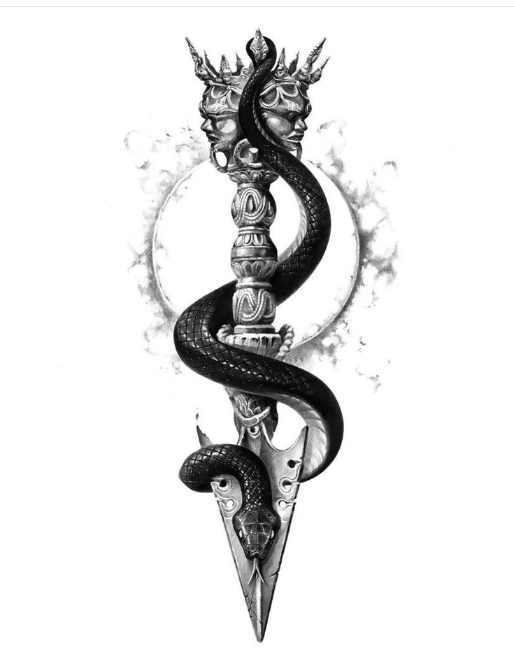 a black and white drawing of a snake with two heads on it's head