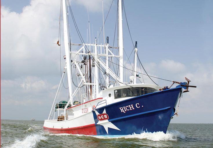 a blue and white boat in the water