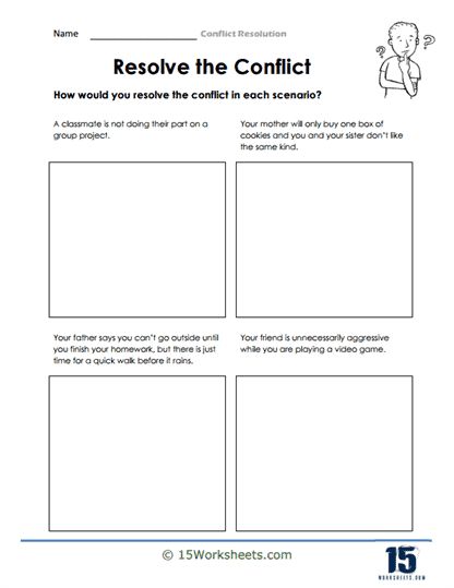 the conflict worksheet for students to help with their writing and thinking skills, which includes