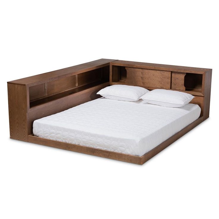 Baxton Studio Erie Modern Rustic and Transitional Walnut Brown Finished Wood Queen Size Platform Storage Bed with Built-In Outlet FredCo theFredCo Rustic Queen Bed, Bookshelf Headboard, Large Headboard, Platform Storage Bed, Platform Storage, Platform Bed With Storage, Queen Platform Bed, Baxton Studio, Headboard Storage