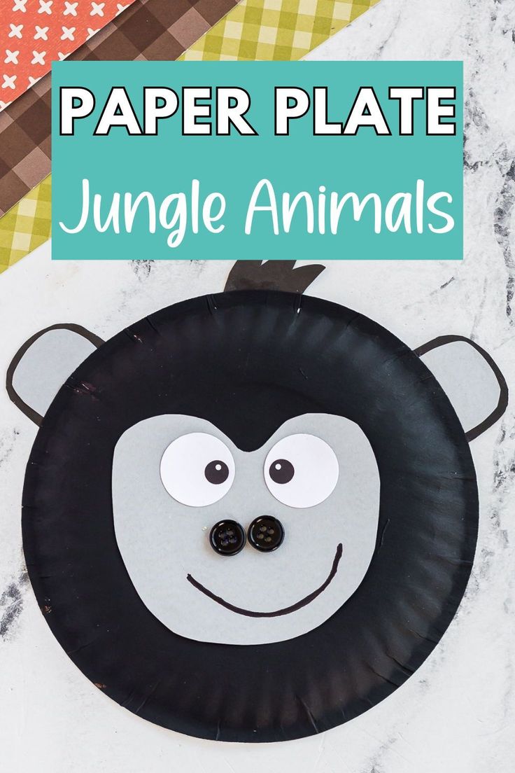 a paper plate with a monkey face on it and the words jungle animals above it