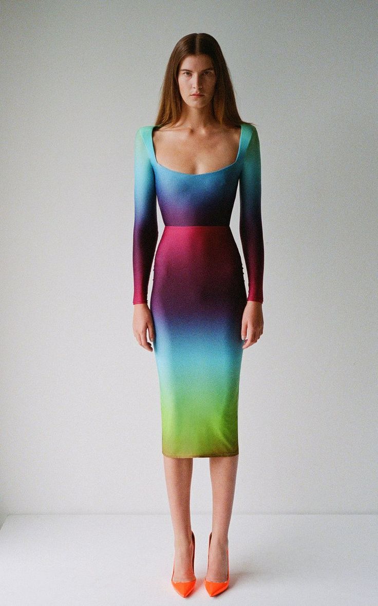 Aura Fashion, Alex Perry Dress, Gradient Fashion, Nathalie Emmanuel, Hemant And Nandita, Alex Perry, Scoop Neck Long Sleeve, Column Dress, Womens Cocktail Dresses