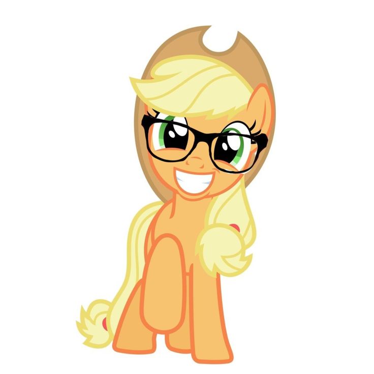 a cartoon pony with glasses on it's face and blonde hair, smiling at the camera