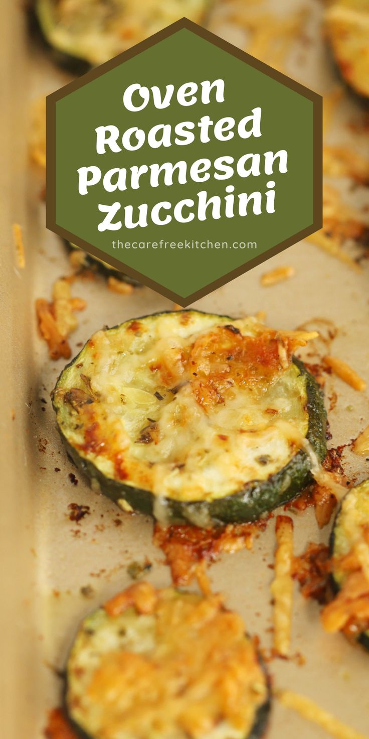 an ovened zucchini with cheese and sauce on it is shown in the foreground