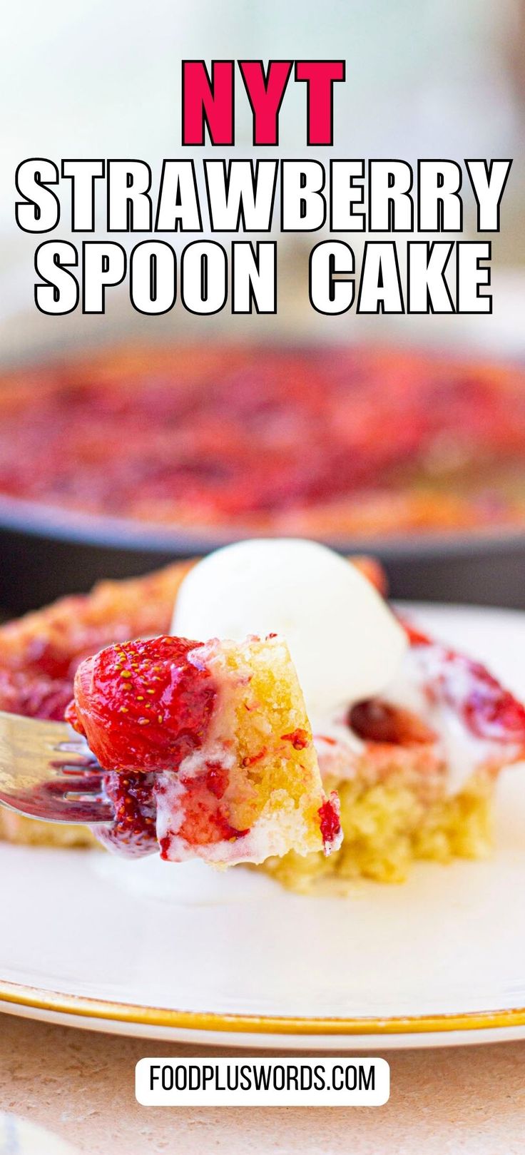 a slice of strawberry spoon cake on a plate