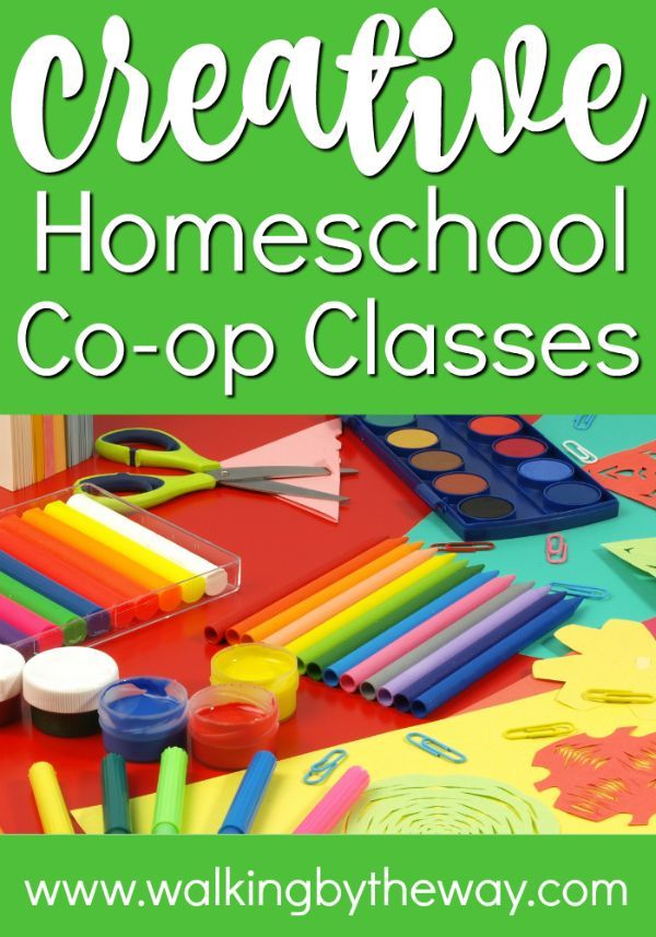 the words creative homeschool co - op classes on top of an image of art supplies