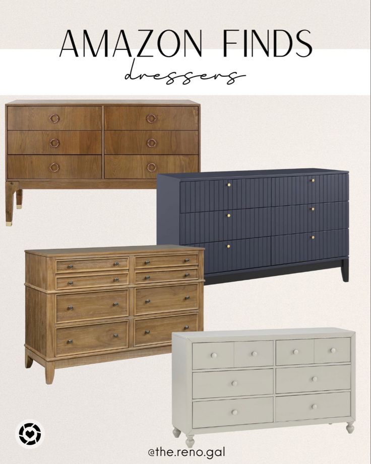 four different dressers with the words amazon finds on them