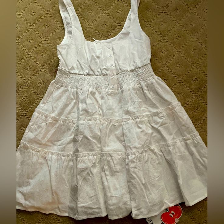 Cider Summer White Dress Size Xs New With Tags Casual A-line Sundress For Brunch, Lined Mini Sundress For Daywear, Casual A-line Mini Dress For Daytime, Casual Tiered Cotton Dress, Casual Cotton Tiered Dress, White Tiered Cotton Mini Dress, Casual Flowy Tiered Mini Dress, Daytime Cotton Lined Dresses, Tiered Cotton Sundress